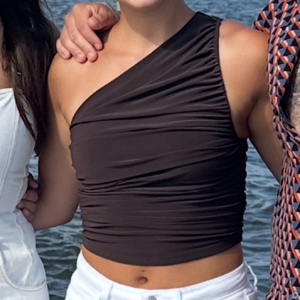 Express One-Shoulder Brown Tank Top